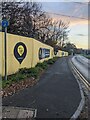 Yellow fencing on the north side of the A48, Newport