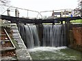 SK4547 : Water overflowing the lock gates at Langley Mill Lock by Graham Hogg