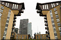 The Pierpoint and Waterman buildings on the Isle of Dogs, with the Novotel Canary Wharf in the background