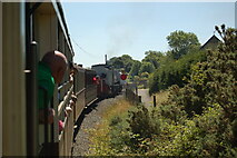 SH4761 : WHR train waiting near Ffordd Pant by Bob Walters