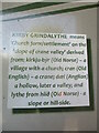 Kirby  Grindalythe  name  explained  on  information  board