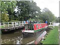 Narrow Boat passes through Swing Bridge on Leeds and Liverpoll Canal