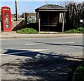 Red box and wooden bus shelter, Bridge Road, Frampton on Severn