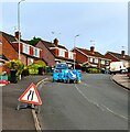 ST3090 : Warning sign - Road Narrows, Larch Grove, Malpas, Newport by Jaggery