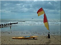 TA1967 : Lifeguard's rescue board and flags, North Beach by JThomas