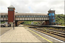 SH5771 : Bangor railway station footbridge by Richard Hoare