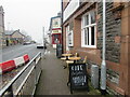 Boards outside Cafe Le Gallois, Crickhowell