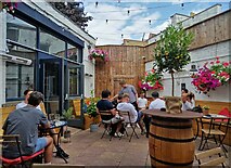 TQ2477 : Beer garden of "The Captain Cook" pub, Fulham by Neil Theasby