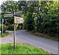 Direction signs on a grass triangle, Penallt, Monmouthshire