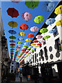 Umbrellas over Church Street, Cardiff