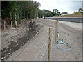 Fenced sheugh and flood wall behind Riverside Park