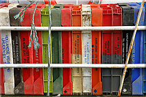 NT9464 : Fish boxes at Eyemouth Harbour by Walter Baxter