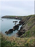 SM7224 : Looking north along the rocky cliffs south of St Justinian's by Eirian Evans