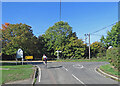 Duddenhoe End: junction and cyclist