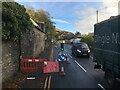 Temporary traffic lights on the A487 near Machynlleth