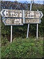 B4347 direction and distance signs in rural Herefordshire