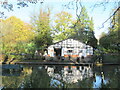 Boathouse on the lake in Pittville Park Cheltenham