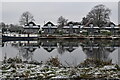 Houses seen across River Thames from Dumsey Meadow