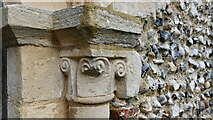 TM1596 : Fundenhall, St. Nicholas' Church: Norman south doorway right capital by Michael Garlick
