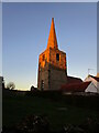 The spire at Bradmore lit by the setting sun