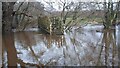 Footbridge cut off by floodwater