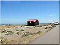 TQ9418 : Red Roofed Hut, Rye Harbour by Pebble