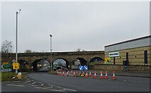 SE1417 : The A62 going under a railway viaduct, Huddersfield by habiloid