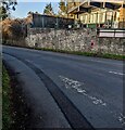 ST3688 : White arrow on Station Road, Llanwern by Jaggery