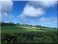 Sun shining on Castell-y-Geifr farm