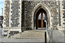 TM0458 : Stowmarket, St. Peter and St. Mary's Church: Main south entrance in the tower by Michael Garlick