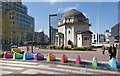 SP0686 : Colourful Bollards, Centenary Square by Des Blenkinsopp
