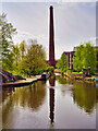 SJ9398 : Ashton Canal, Junction Mill Chimney by David Dixon