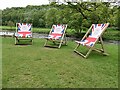 SE0755 : Giant deck chairs beside the River Wharfe by Oliver Dixon
