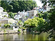 SE3457 : Water Bag Bank, Knaresborough from across the River Nidd by Jeff Gogarty