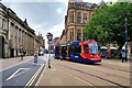 Supertram approaching Cathedral Square