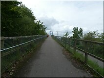 SJ3369 : Chester Railway Path on ascent of Dragon Bridge over A458 by David Smith