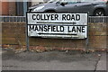 Signs at the junction of Collyer Road and Mansfield Lane