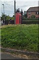 Red phonebox at the edge of a green, Trefeca, Powys