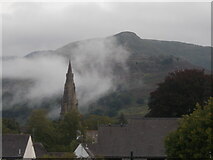 NY3704 : Misty view of the church spire, Ambleside by Peter S