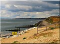 SZ2891 : The coastal slope and shoreline at Milford on Sea by Steve Daniels