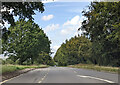 Hitchhiker at the bus stop  on the A4042