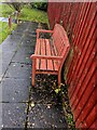 ST3096 : Wooden bench opposite a church, Croesyceiliog, Cwmbran by Jaggery