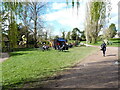 Lakeside path and children