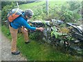 An OS Benchmark on the wall beside the track from Wern to Bron-y-foel