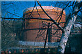 A gasometer seen from Mulcture Hall Road Car Park, Halifax