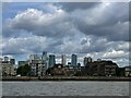 The north bank of the River Thames at the Isle of Dogs