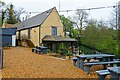 The Fox Inn (7) - beer garden & River Windrush, Great Barrington, Glos