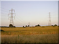 Power lines and pylons across fields between Chilworth and North Baddesley