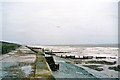 Sea wall and lone seagull.