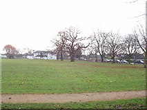 TQ2081 : North Acton playing field, view to Westfields Road by David Hawgood